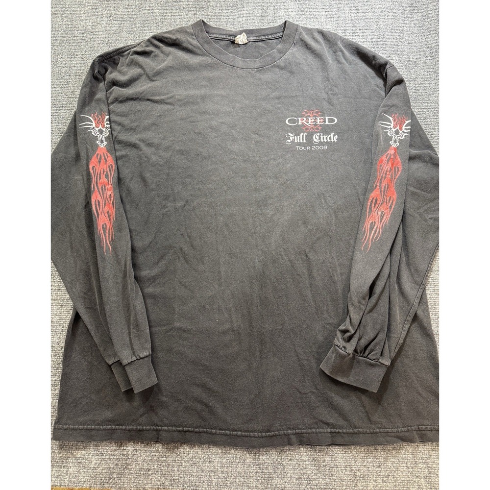 2009 Creed Full Circle Reunion Tour T-Shirt Mens 2XL Long Sleeve Flames Y2K